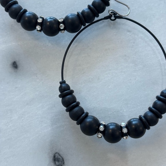 Black hoop earrings with rhinestones - Picture 3 of 3